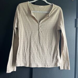 Kori Cream Textured Knit Henley Top size Medium